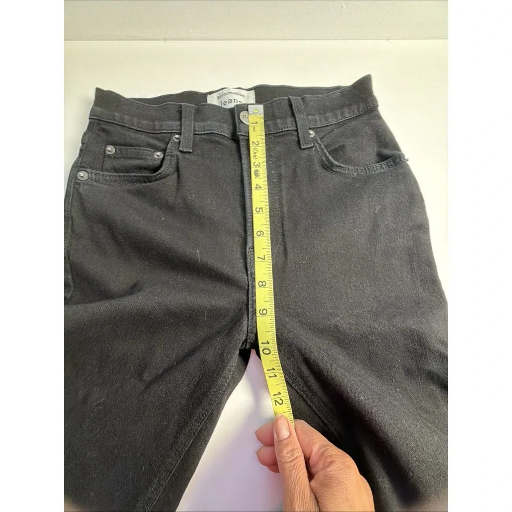 REFORMATION‎ Sz 25 Riley Jeans Black Raw Hem High Rise Skinny